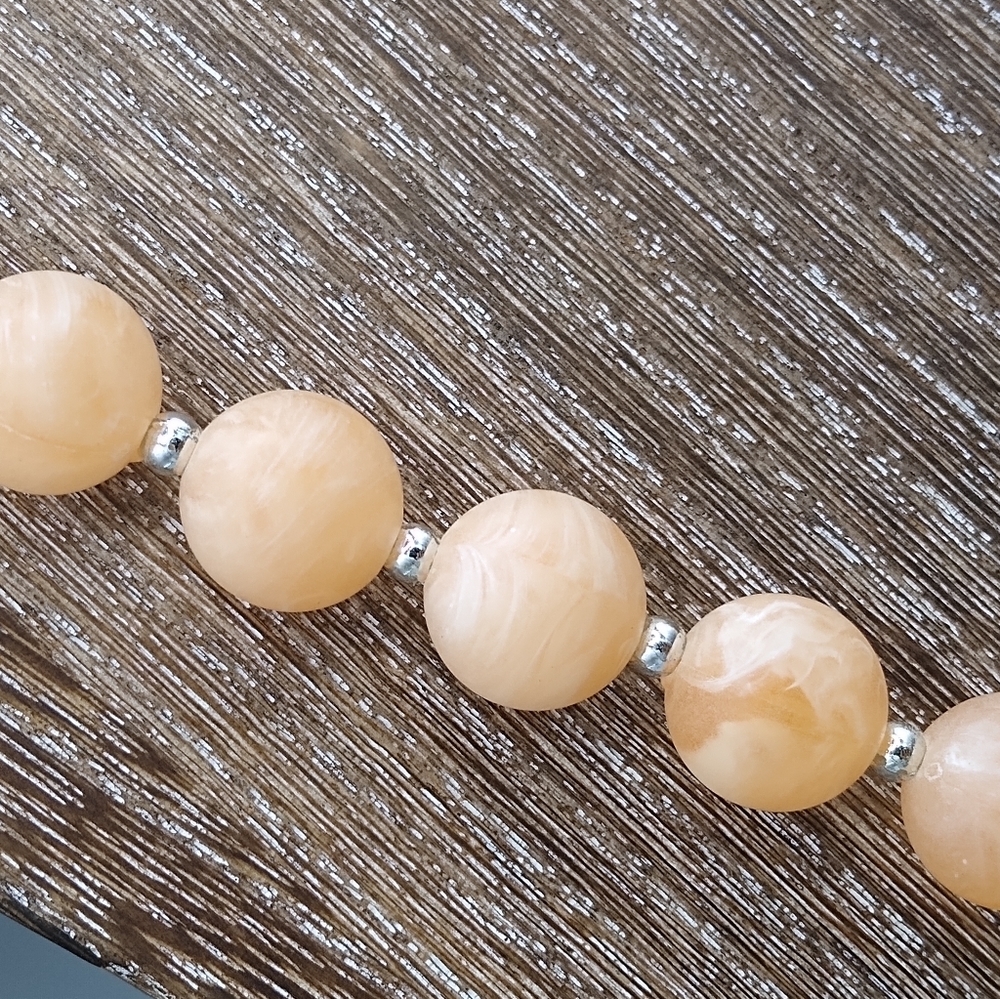 Coral Colored Marbled Gold Bead Necklace - Picture 3 of 14